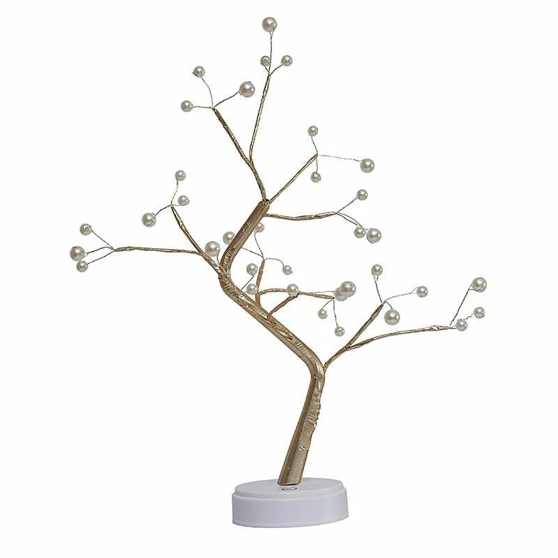 
Special offer led tree lamp pearl pendulum table lamp copper wire lamp firefly room decoration night light 