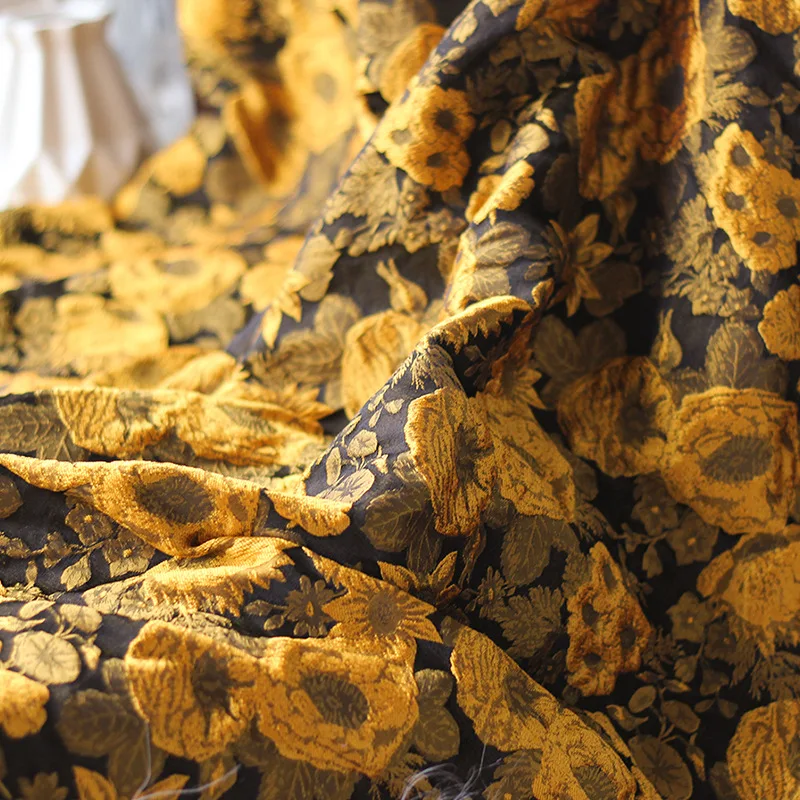 Painting texture polyester brocade jacquard fabric with vintage style for crispy dress