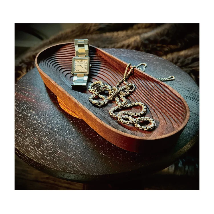 Walnut catchall, valet tray, oval wooden desk organizer, catch all, office gift accessories