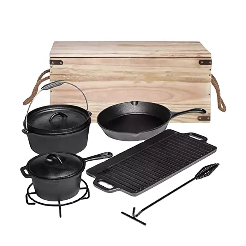 Factory wholesale cast iron cookware with 3 leg out door camping cookware set Potjie Pot Cauldron