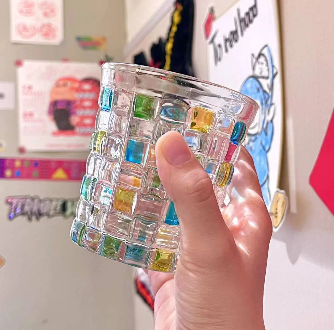 factory direct supply Whiskey ins wind design sense drinking glass Colorful hand-painted glass high temperature glass