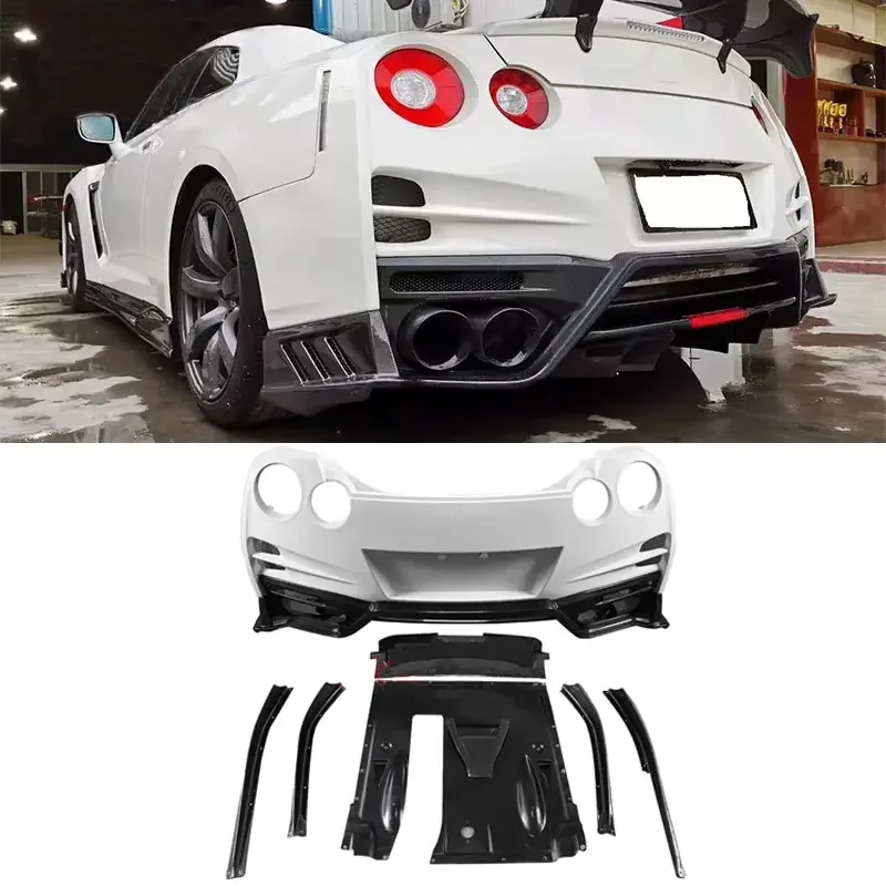 TS Style Half Carbon Fiber Car Rear Bumper With Rear Diffuser Fit for Nissan GTR R35