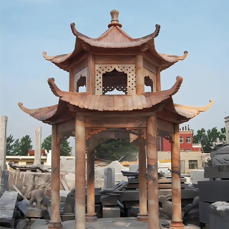 Square Greek Marble Garden Gazebo Large Outdoor With Corridor