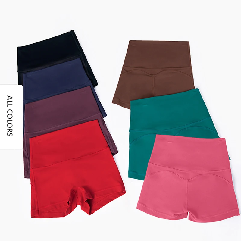 Wholesale lulu Women Sport Yoga Shorts  High Waist Workout Tummy Control Non See-Through short pants