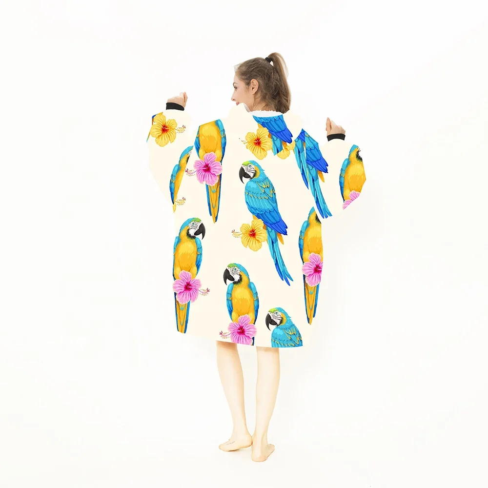 0 MOQ OEM Hoodie Blankets Wholesale Custom Oversized Dressed Flannel Fleece Sweatshirt Printed Wearable Blanket For Adult