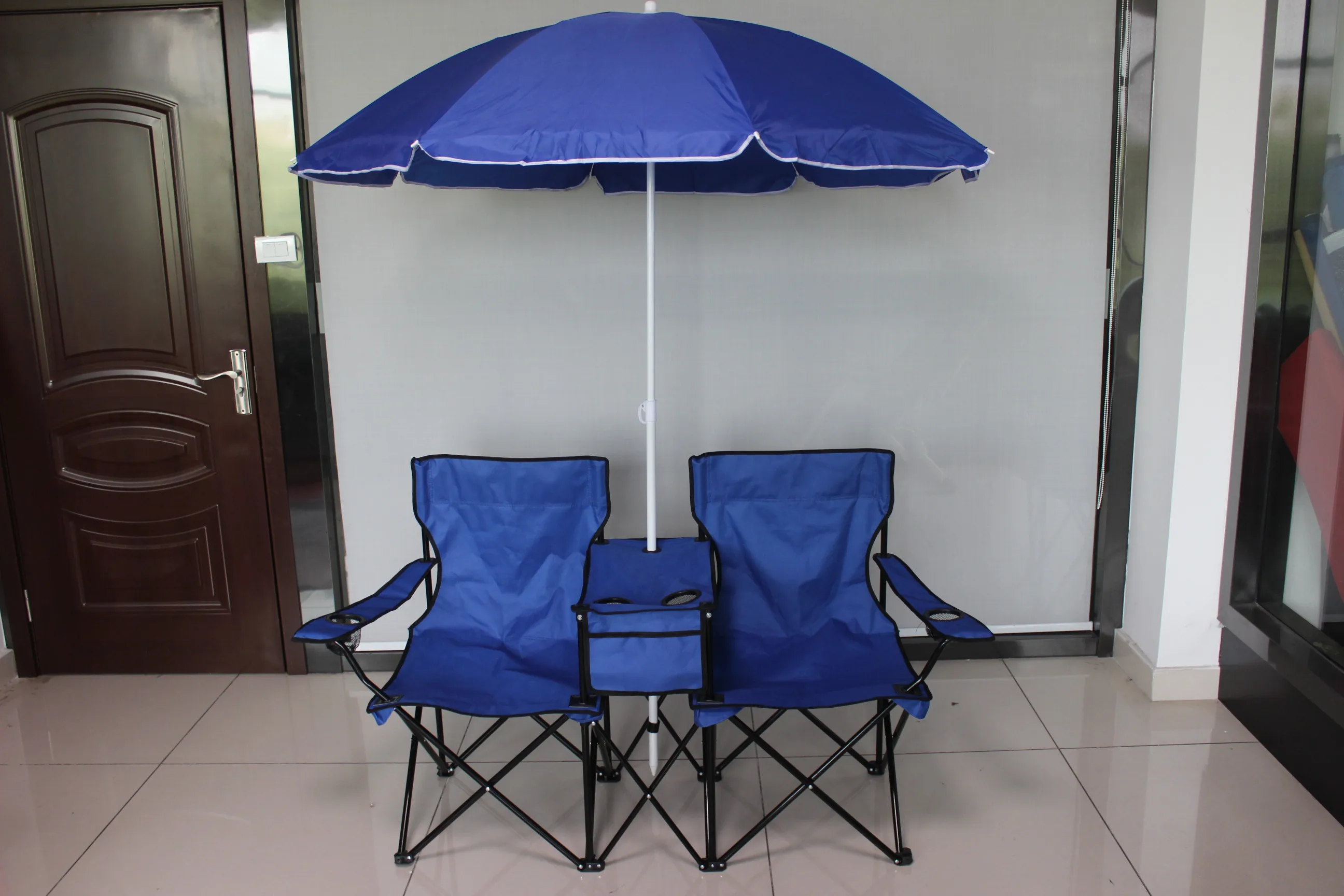 Customized Outdoor Two Seat Folding Double Beach Lover Chair With Umbrella Cooler