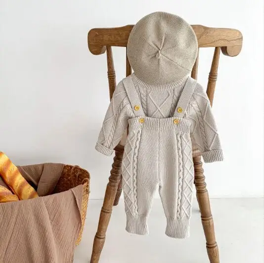 Custom New born  Cotton Winter Clothes flower Baby Long Sleeves Knit with baby rompers with sweaters newborn rompers sweater set