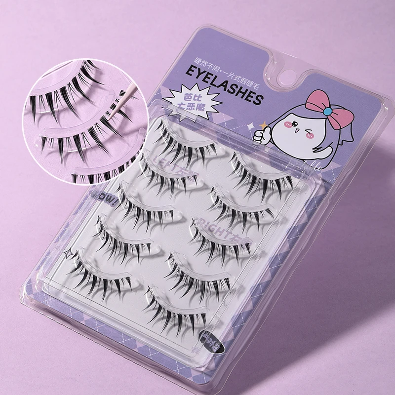 LMLTOP Natural Look Eyelashes 3D Mink Cat Eye Lash Wispies Manga Lashes 5 Pairs Soft Reusable False Eyelashes Lightweight