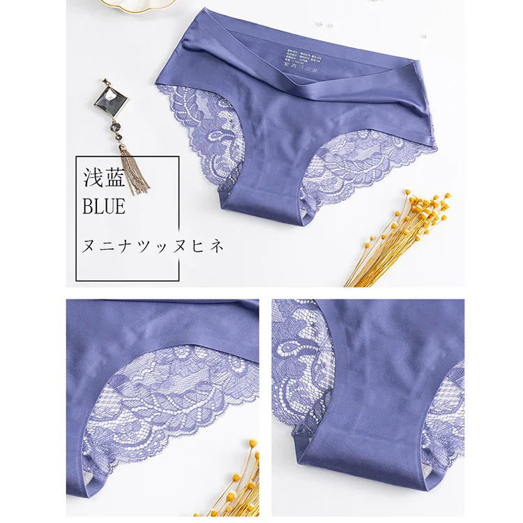 Popular Sexy Silk Underwear Sexy Nylon Hipster Briefs Luxury French Lace Shiny Satin Panties For Women