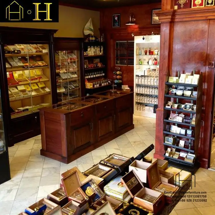 Customized Wooden Cigar Humidor Cabinet Wall Glass Door Display Cabinet Cigar Display Showcase