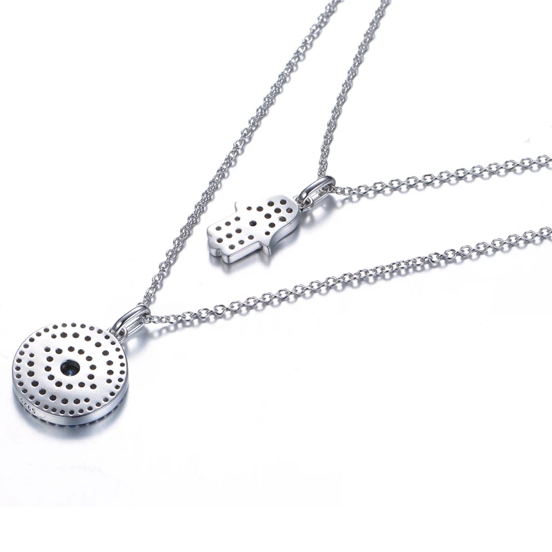 New design turkey jewelry 925 sterling silver necklace lucky turkish jewelry evil cross eye hamsa hand double pendant necklace