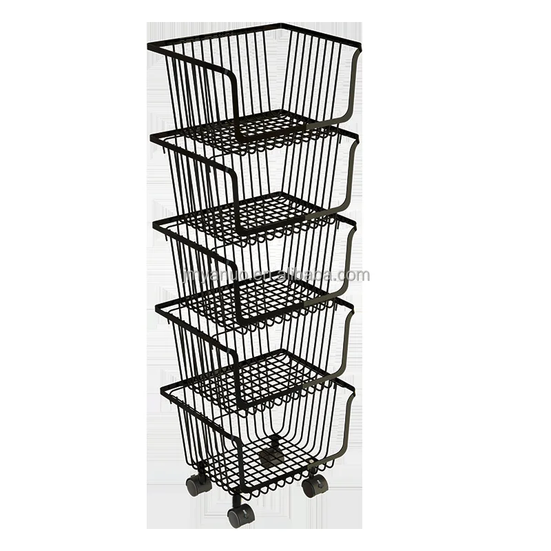 Multilayer Tiers Black Wire Mesh  Kitchen Vegetable Storage Fruit Basket