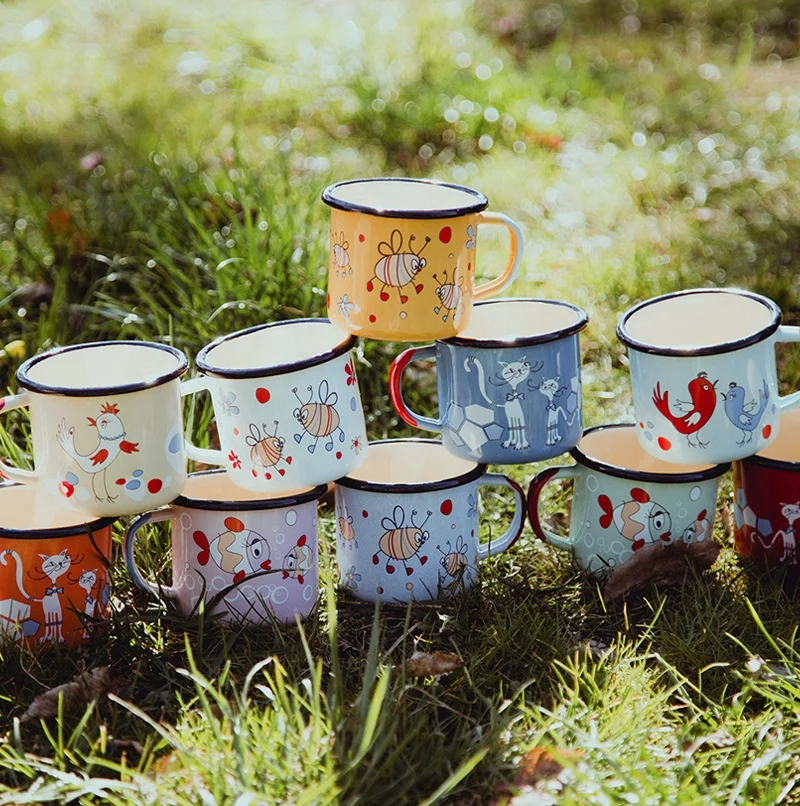 KLP Экологичная винтажная Металлическая стальная чашка для чая, кофе, кружка для кемпинга с логотипом