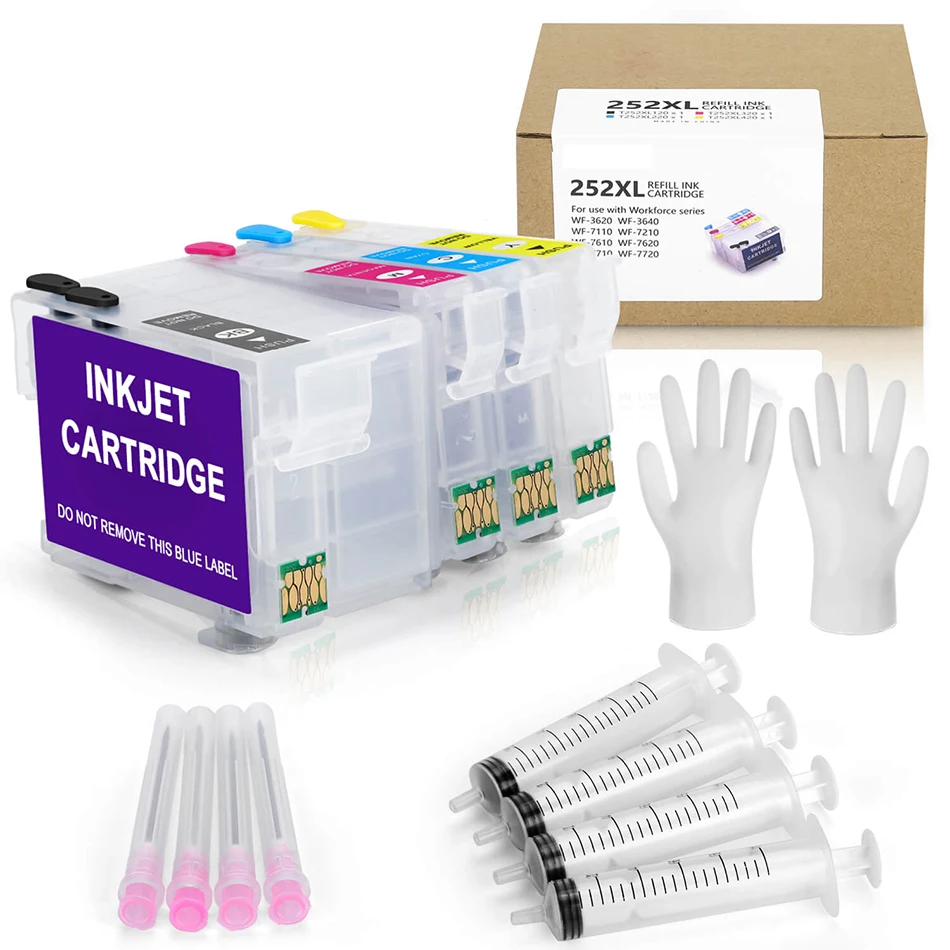 Refillable Ink Cartridge 252Xl 252 For Epson WF-7710 WF-7720 WF-7110 WF-7210 WF-7610 WF-7620 WF-3620 WF-3630 WF-3640 Printers