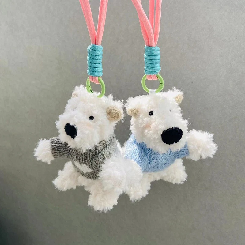 Cute Puppy Dog Plush Keychain West Highland Terrier White with Accessories Plush Soft Pendant  for Bag Souvenir Store Gift