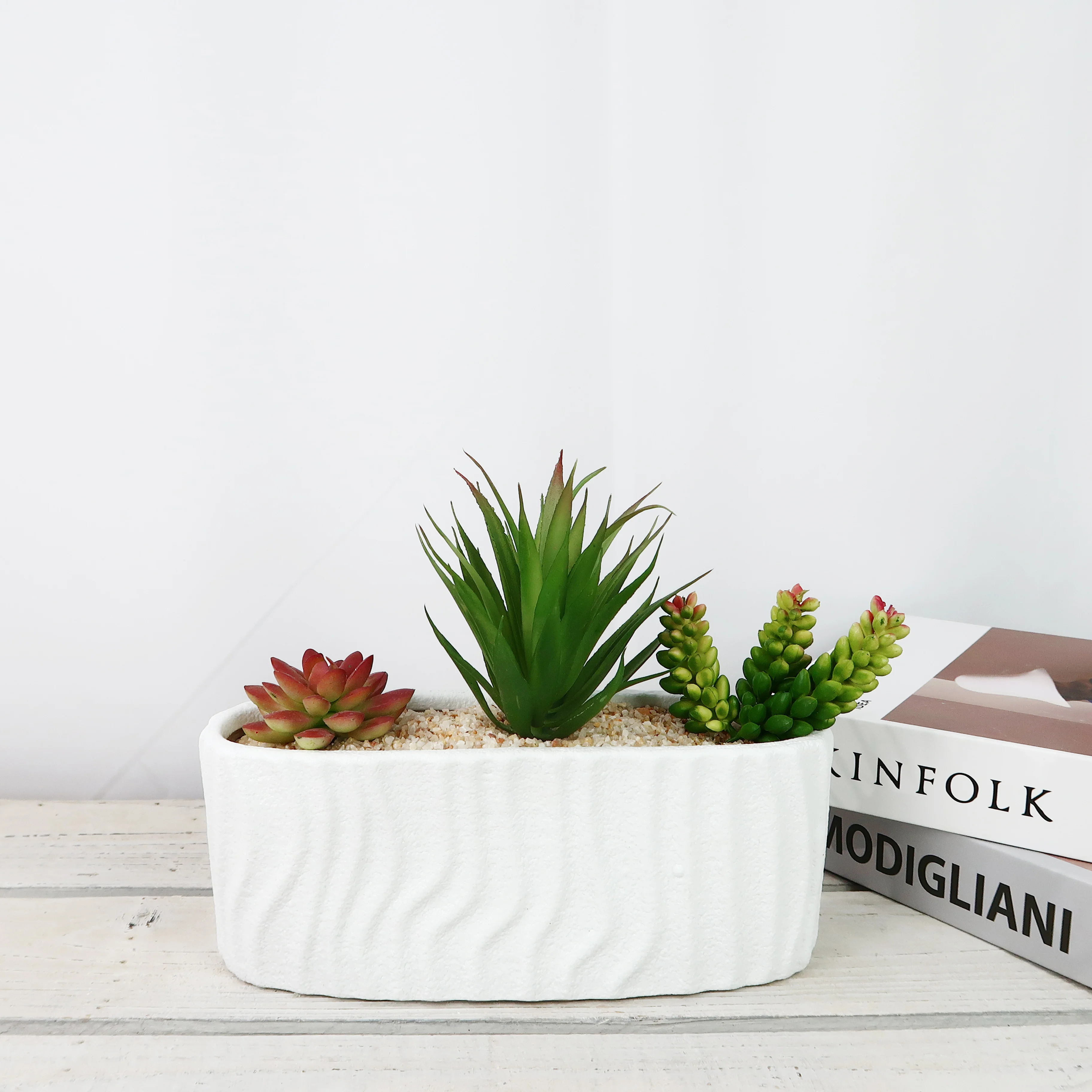 Nordic White Flower Pot Home Decoration Succulent Plant Long Strip shape Desktop Ceramic Flower Pot