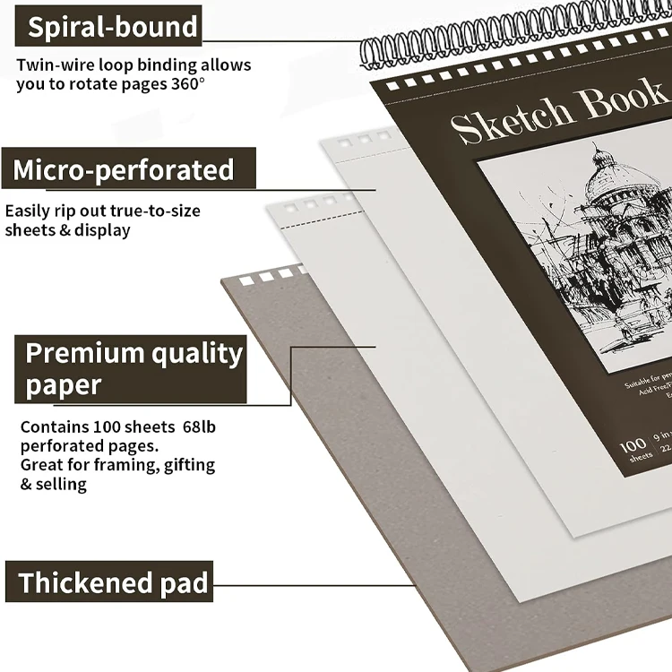 Custom Bound Sketch Pad Can be torn off Drawing Notebook High Quality 100 Pages A4 Sketchbook