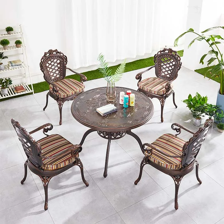 European Patio Coffee Table 4 Chairs Furniture Outdoor Garden Cast Aluminum Dining Set