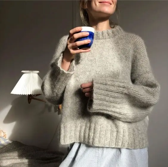 2024 Manufacturer Custom Ladies Pull en Mohair Pullover Knitwear Jumper Chunky Knit Mock Neck Mohair Sweater Women