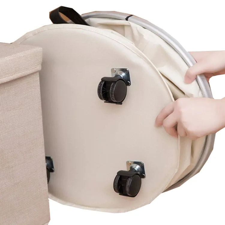 Rolling Laundry Hamper With Wheels Thin Clothes Foldable Laundry Hampers Tall Dirty Laundry Basket  (Beige)