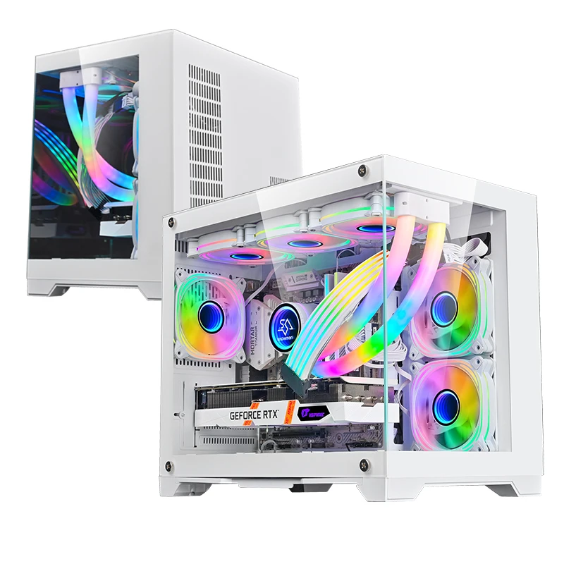 SNOWMAN CS003 Popular Design MATX Mini ITX PC Gaming Case Customized Tempered Glass Mid Tower Computer Case Desktop Case White