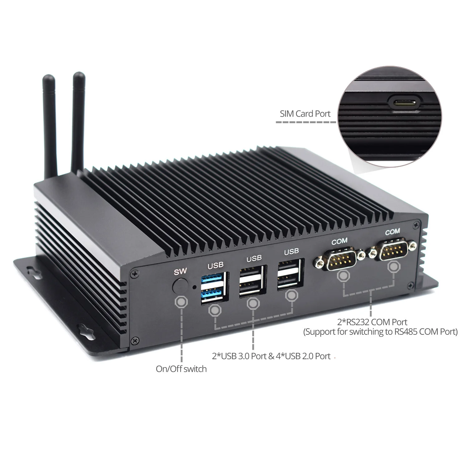 Cheap Thin Client Mini PC 2 LAN N3520 pfsense Server Router Win10 ioT Gateway POS RS485 4G SIM Linux Fanless Industrial Computer