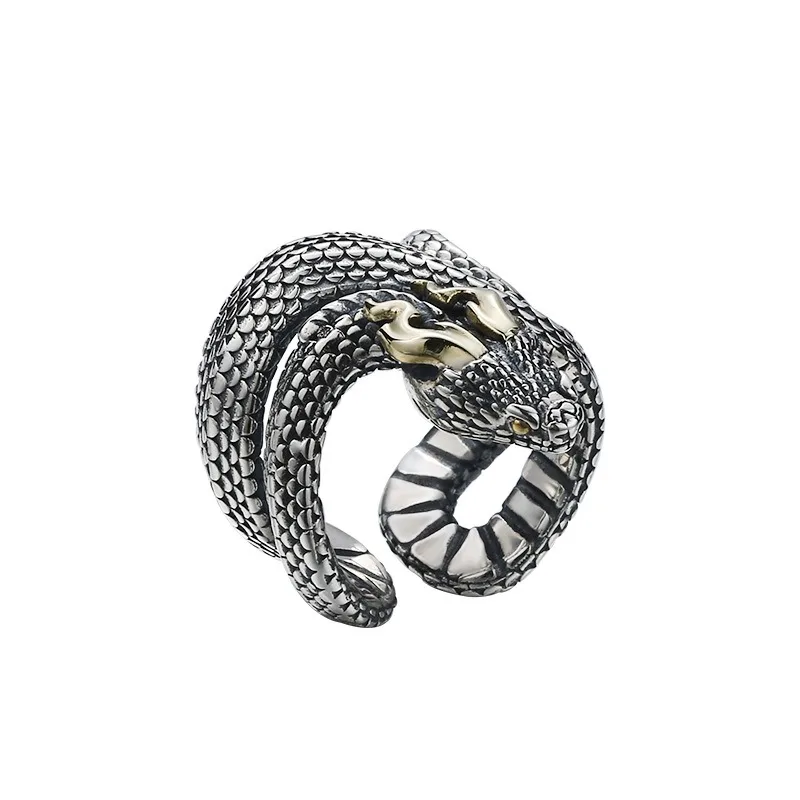 New design Antique silver custom jewelry adjustable Horn Viper snake ring for man
