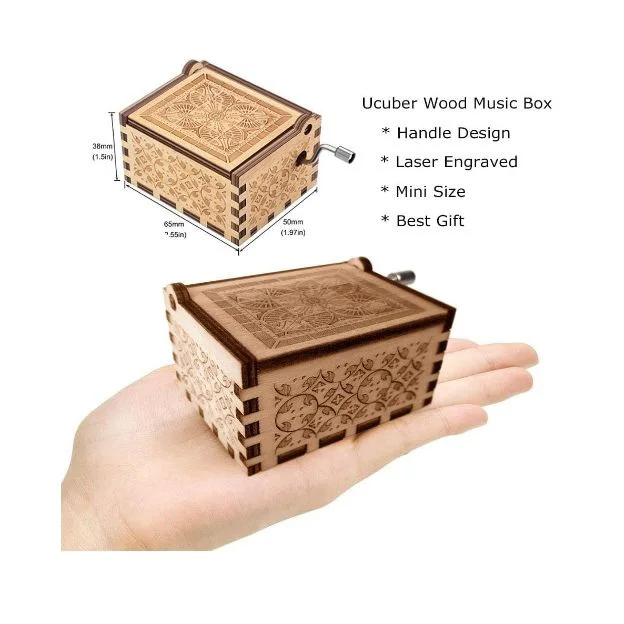 Wood Music Boxes Heart Shaped Laser Engraved Vintage Wooden Hand Crank Musical Box Gifts for Mothers Day