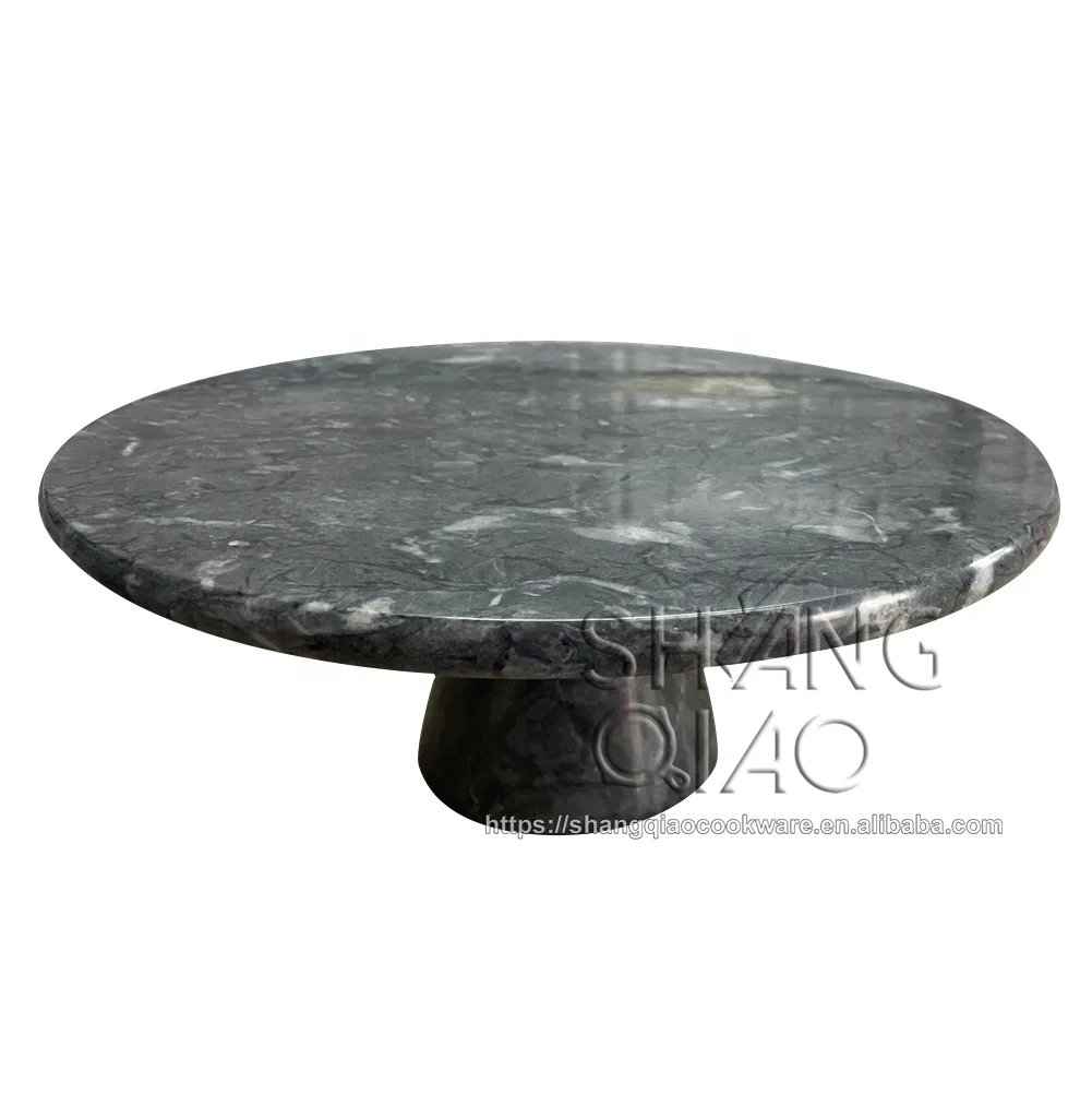 Home Natural Stone Black Marble Cake Stand Dessert Fruit Serving Plate on Pedestal