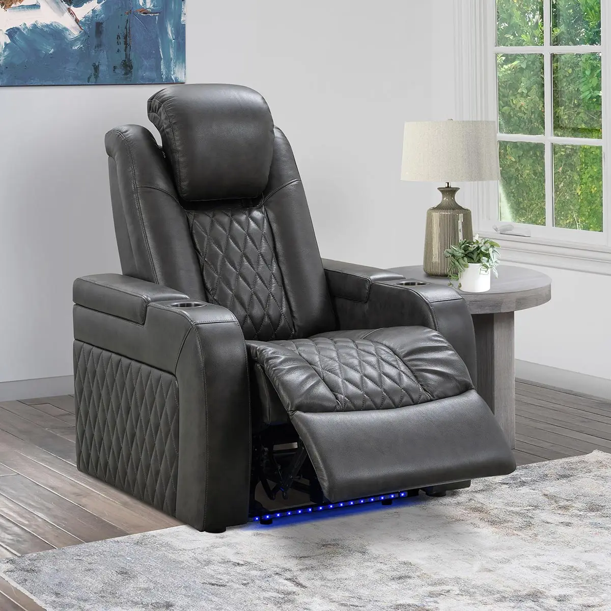 Luxury Home Cinema Recliner Sofa, Power Motion Single Reclining Chair With LED Light, Cinema Theater Silla Reclinable