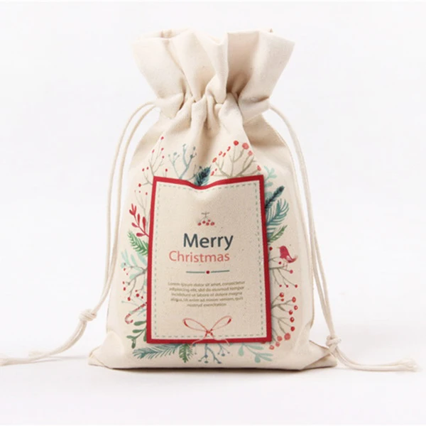 Personalized Large Gift Burlap Bag Canvas Cotton Blank Drawstring Bag Christmas Santa Sacks For Xmas Presents Storage
