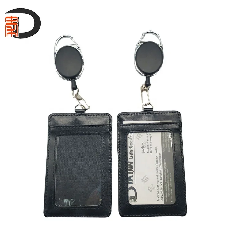  2020 bonded leather id card holder identity badge with easy pull