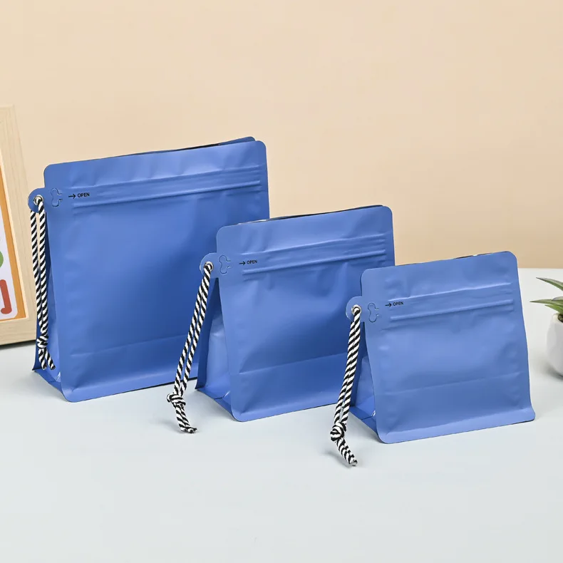 Лидер продаж влагостойкие однотонные пакеты для кофе в зернах Doypack с застежкой-молнией упаковка чая клапаном и веревкой