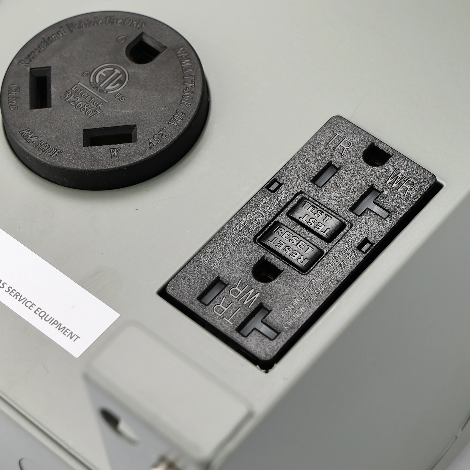 Temporary Power Outlet Panel, Power Circuit Breaker Panel with 20, 30, and 50 Amp Receptacle Installed Weatherproofed Lockable