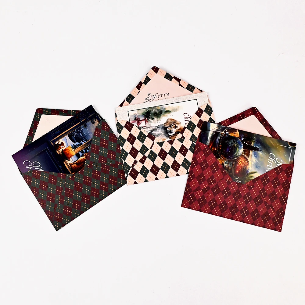 Custom Design Colorful Writable Christmas Greeting Gift Cards Thank You Cards Set with Envelopes and Stickers