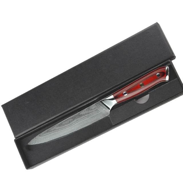 High Quality  Stainless Kitchen Chef beach pattern  Damascus  fruit Knife With red G10