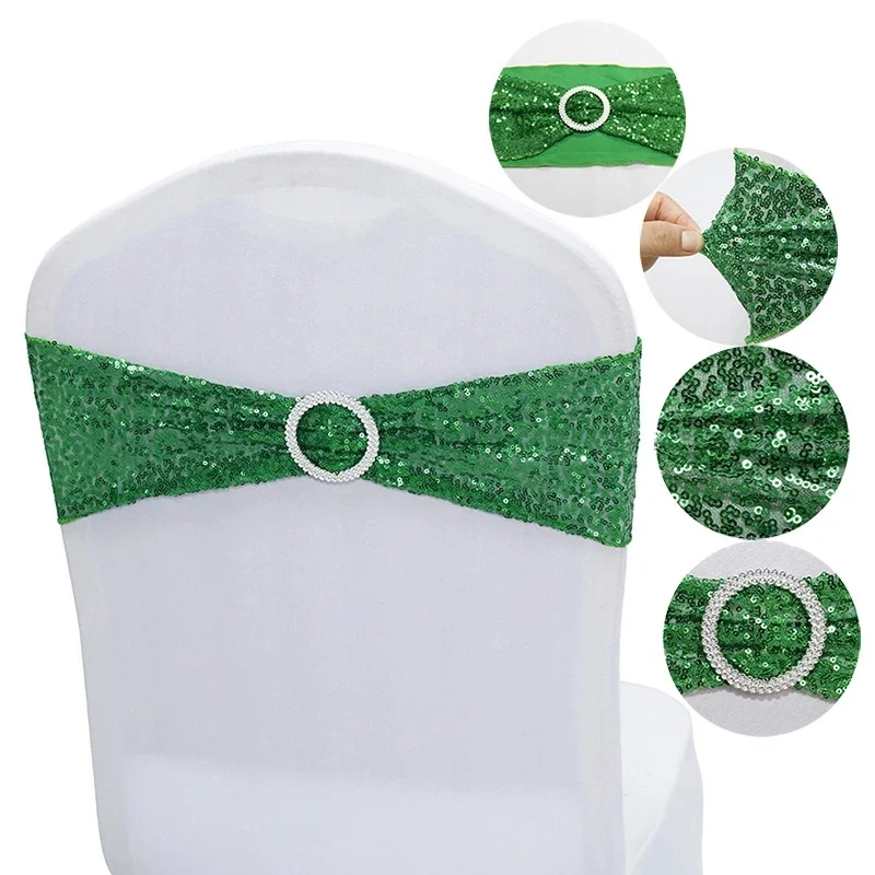 Романтичные блестящие вышитые декоративные эластичные пояса для стула, банты для свадебного, отеля, банкета, ленты для стула с пряжкой