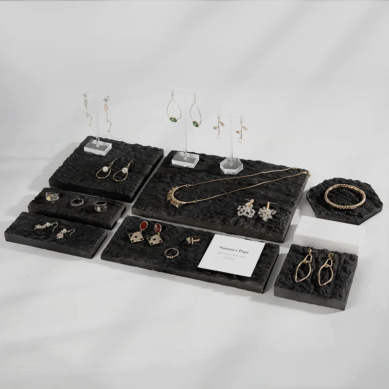 Spot geometric black plaster earrings display tray jewelry jewelry display stand set