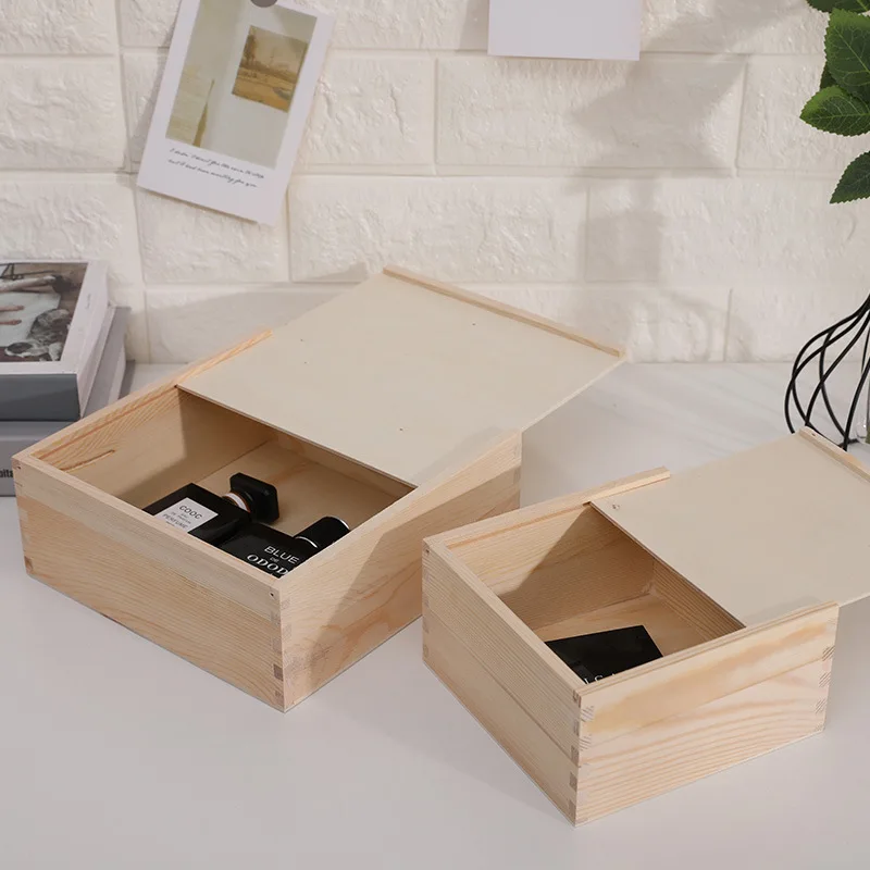 Fancy pine wood natural color custom gift box wood packaging box with transparent lid