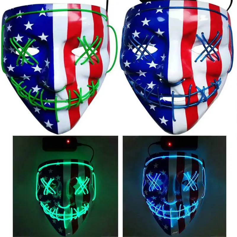  LED Flag Mask Halloween Party Masquerade Masks EL Cold Light Glow In The Dark Horror Glowing Masker Purge NEW