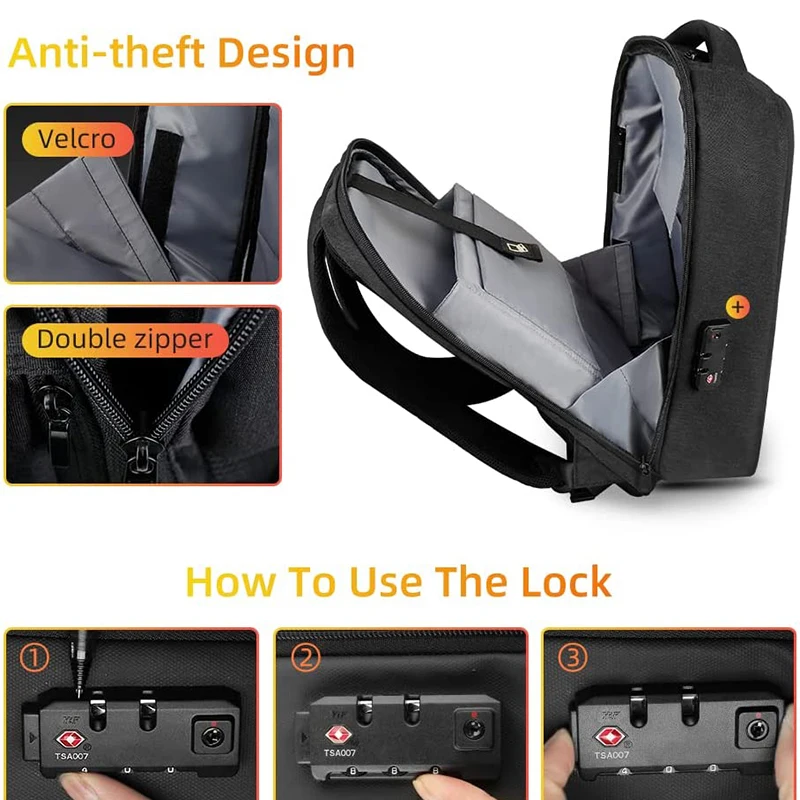 Waterproof Durable 15.6 Inch Business Laptops Backpack Anti Theft Laptop Backpack with USB Charging Port TSA lock for Men