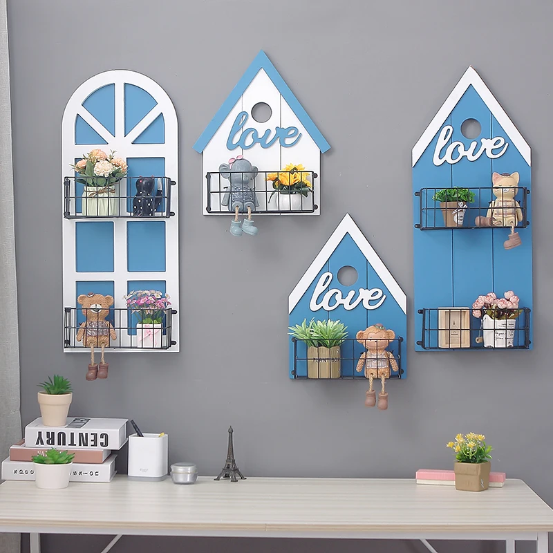 Colorful House Shape Hanging Wall Rack Shelf Wall  Decorations for Home, Shop,kindergarten