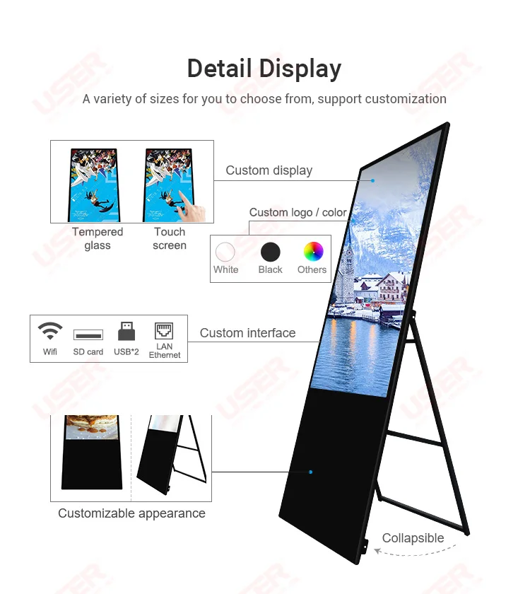 Portable digital poster lcd signage 4K HD android kiosk smart advertising players digital signage and displays