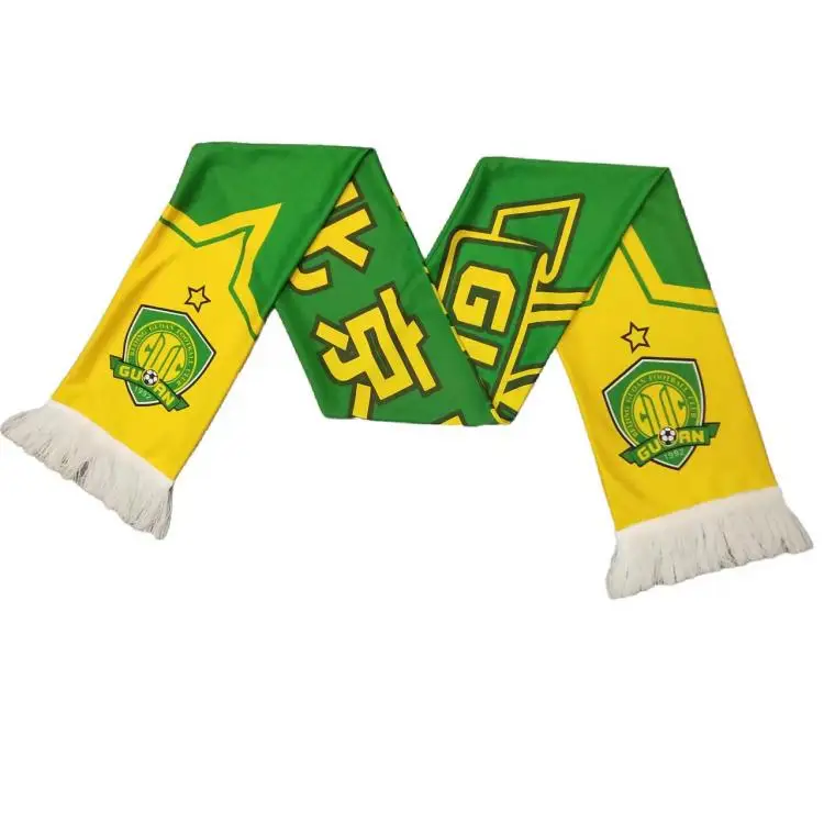hot sale manufacture polyester fans scarf high quality double side football fan scarf