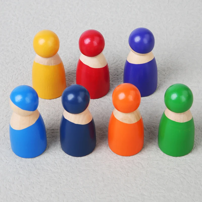 Wholesale Waldorf Doll Family Set Natural Beech Wood Pained Rainbow Peg Dolls In Cup Wooden Montessori Pegdolls Toys For Kids