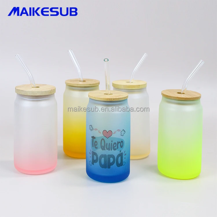 New 16-ounce stained glass jar with bamboo lid and straw