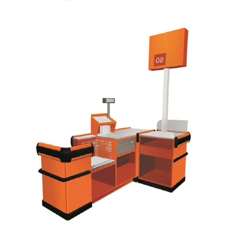 Supermarket cash register plus payment counter with entrance guard and light box