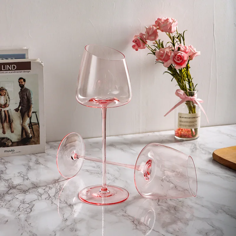 Copas Glass Goblet Wine Glass Crystal De Vino French Oblique Mouth Flamingo Wine Glass Special Gift for Lovers Red Luxury OEM