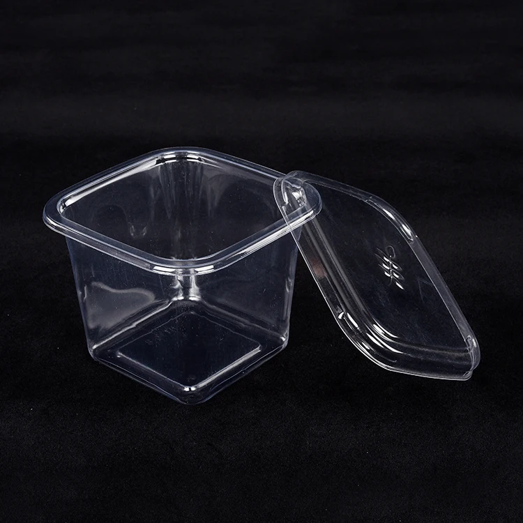 Square Shape Custom 410Ml PP/PS Cups Disposable Transparent Food Grade Fruit Smoothie Pudding Cup With Lids