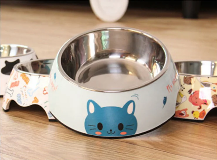 Dropshipping Pet Product Luxury Pet Food Feeding Bowl Printing Stainless Steel Water Dog Cat Bowl Feeder Dog Bowls